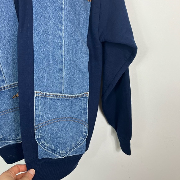Vintage Custom Made Jerzees Patchwork Denim Cardigan Sz M - Picture 6 of 12